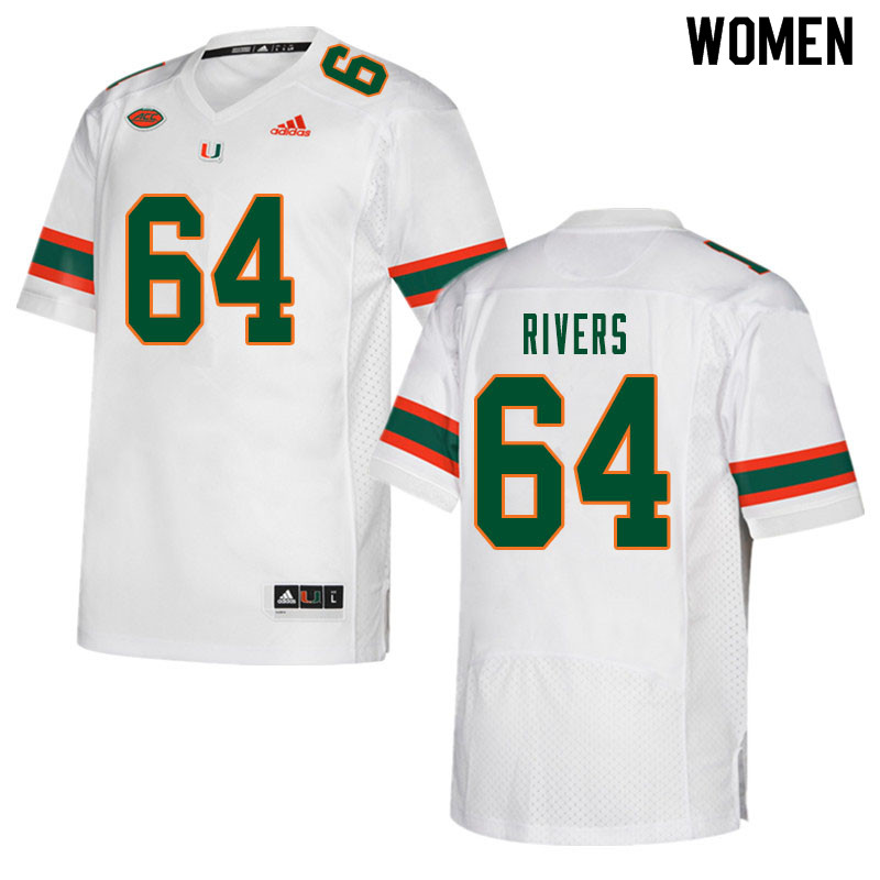 Women #64 Jalen Rivers Miami Hurricanes College Football Jerseys Sale-White - Click Image to Close